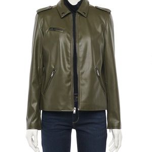 NWT Apt. 9 Olive Green Faux Leather Moto Jacket Size L